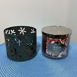 White Barn Wish Christmas Spice 3 Wick Candle with holder NWT